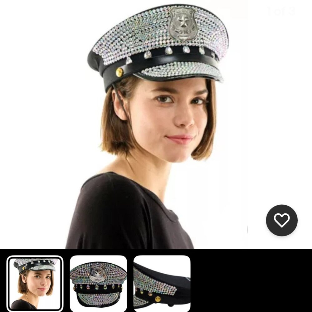 Bedazzled Special Police Costume Hat – Rhinestone Embellished Black Cap